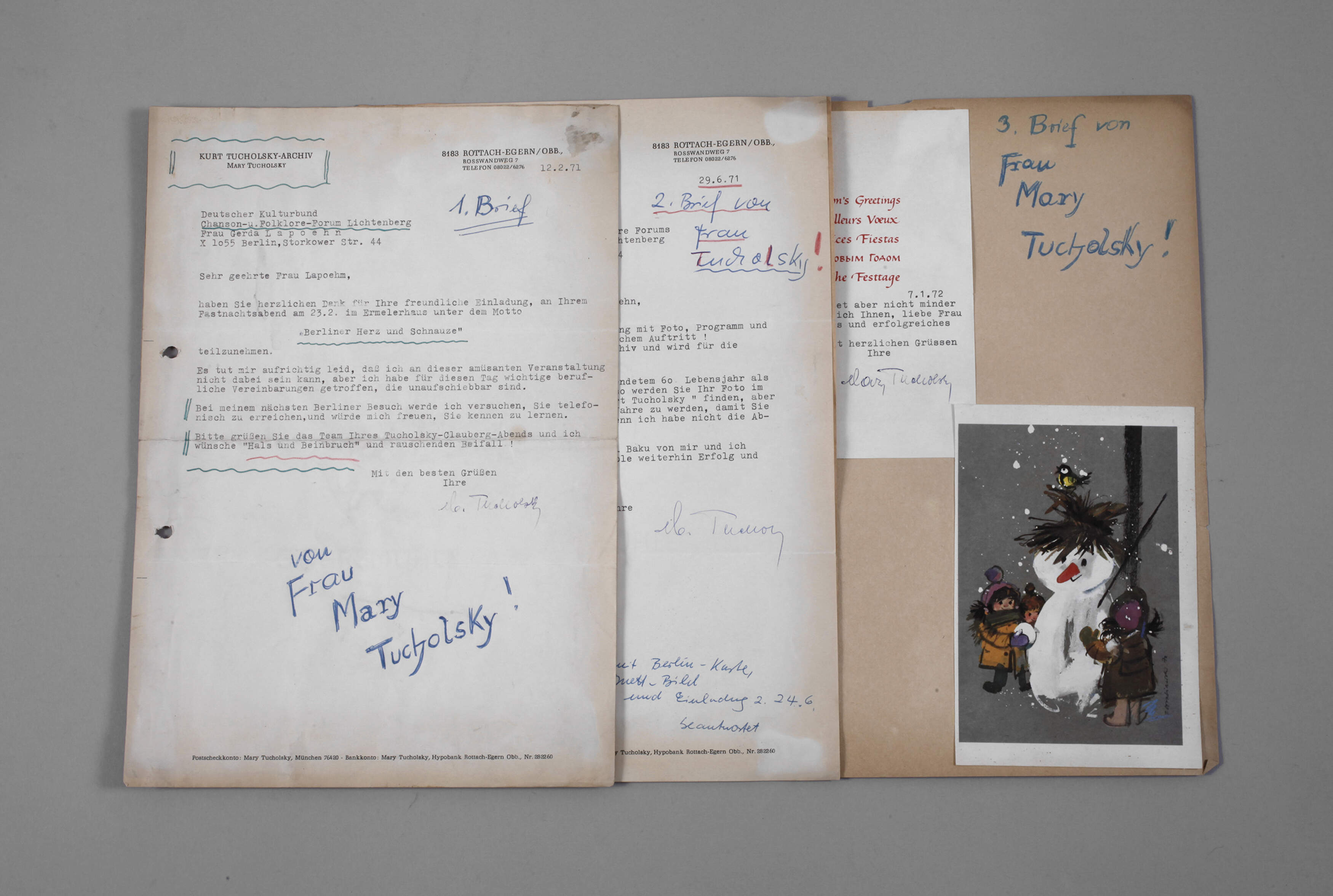 Drei Schreiben von Mary Tucholsky