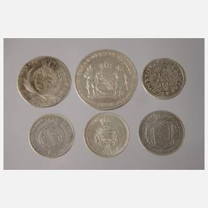 Sechs Silbermünzen Sachsen