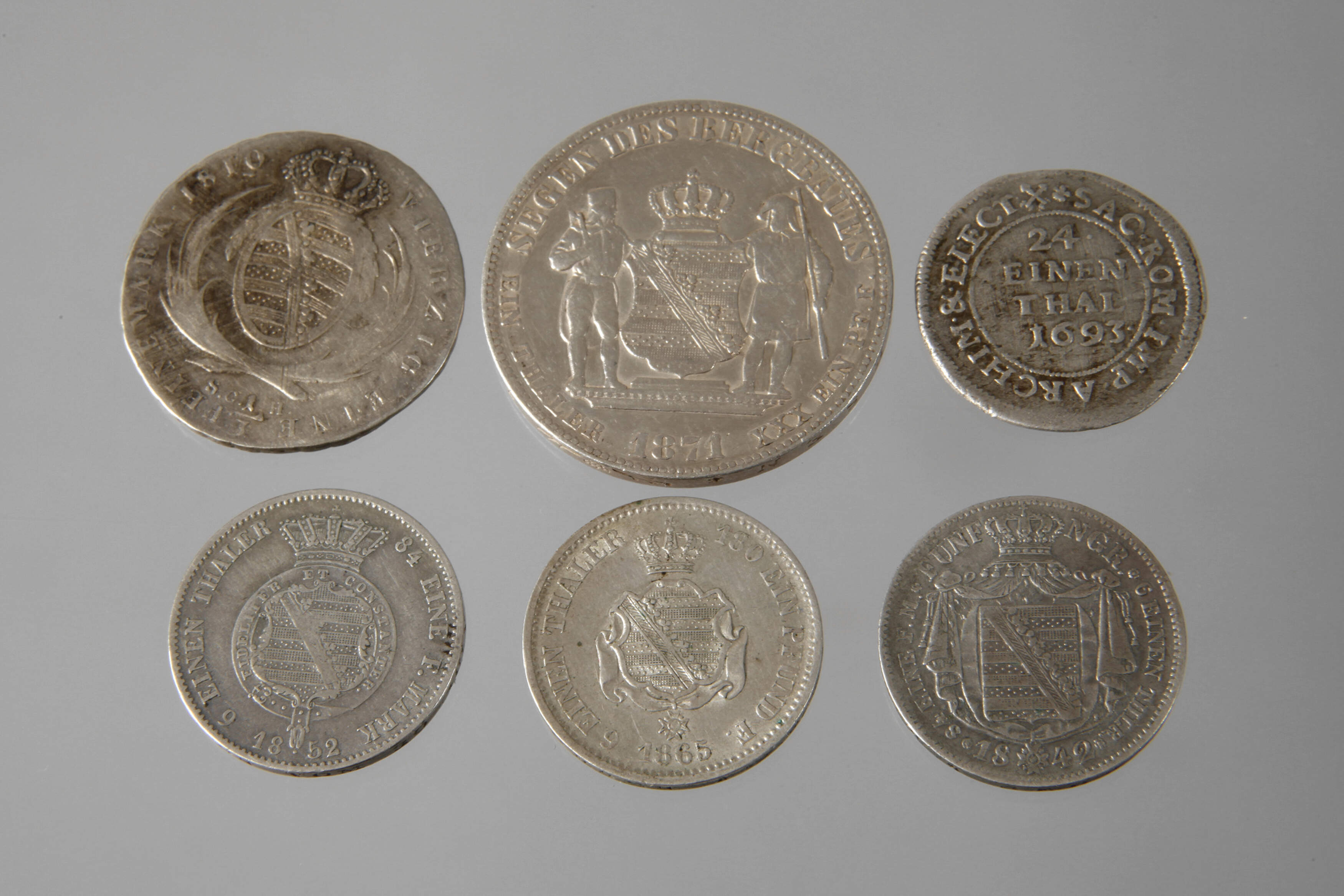 Sechs Silbermünzen Sachsen
