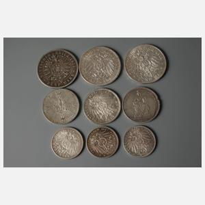 Konvolut Silbermünzen Kaiserreich