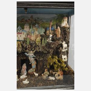 Orientalische Kastenkrippe mit Tragantfiguren
