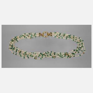 Kette Saatperlen mit Smaragden