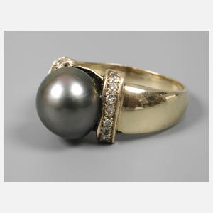 Damenring mit grauer Perle und Brillanten