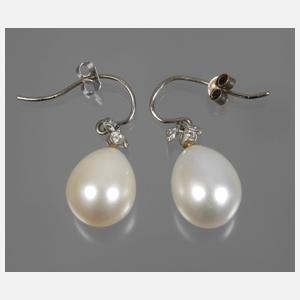 Paar Ohrhänger mit Perle und Brillanten