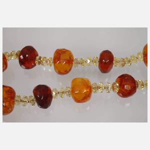 Collier mit Bernstein und Lemoncitrin