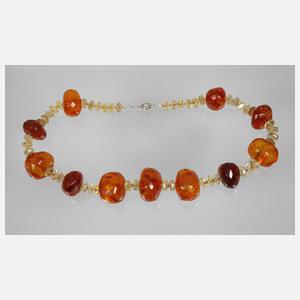 Collier mit Bernstein und Lemoncitrin