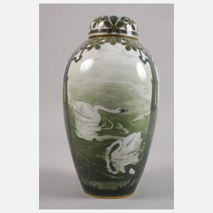 Böhmen Deckelvase Schwanenmotiv