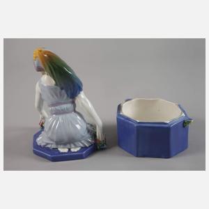 Keramos Wien figürliche Deckeldose Jugendstil