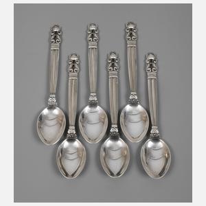 Silber sechs Mokkalöffel Georg Jensen "Acorn"