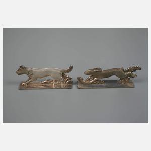 Sechs figürliche Messerbänkchen Art déco