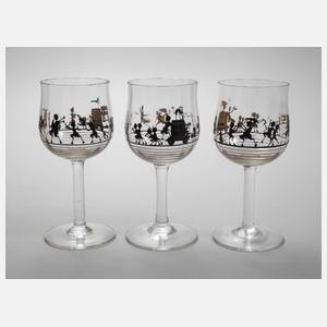 Adolf Beckert drei Weingläser Schattenmalerei