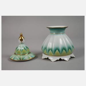 Zwei Deckeldosen Spritzdekor Art déco