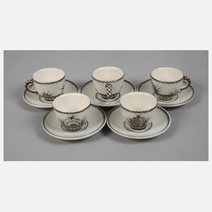 Wien fünf Mokkatassen Dagobert Peche attr.