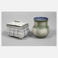 Bunzlau Vase und Deckeldose Spritzdekor111