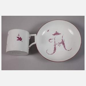Meissen Monogrammtasse und Untertasse