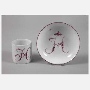 Meissen Monogrammtasse und Untertasse