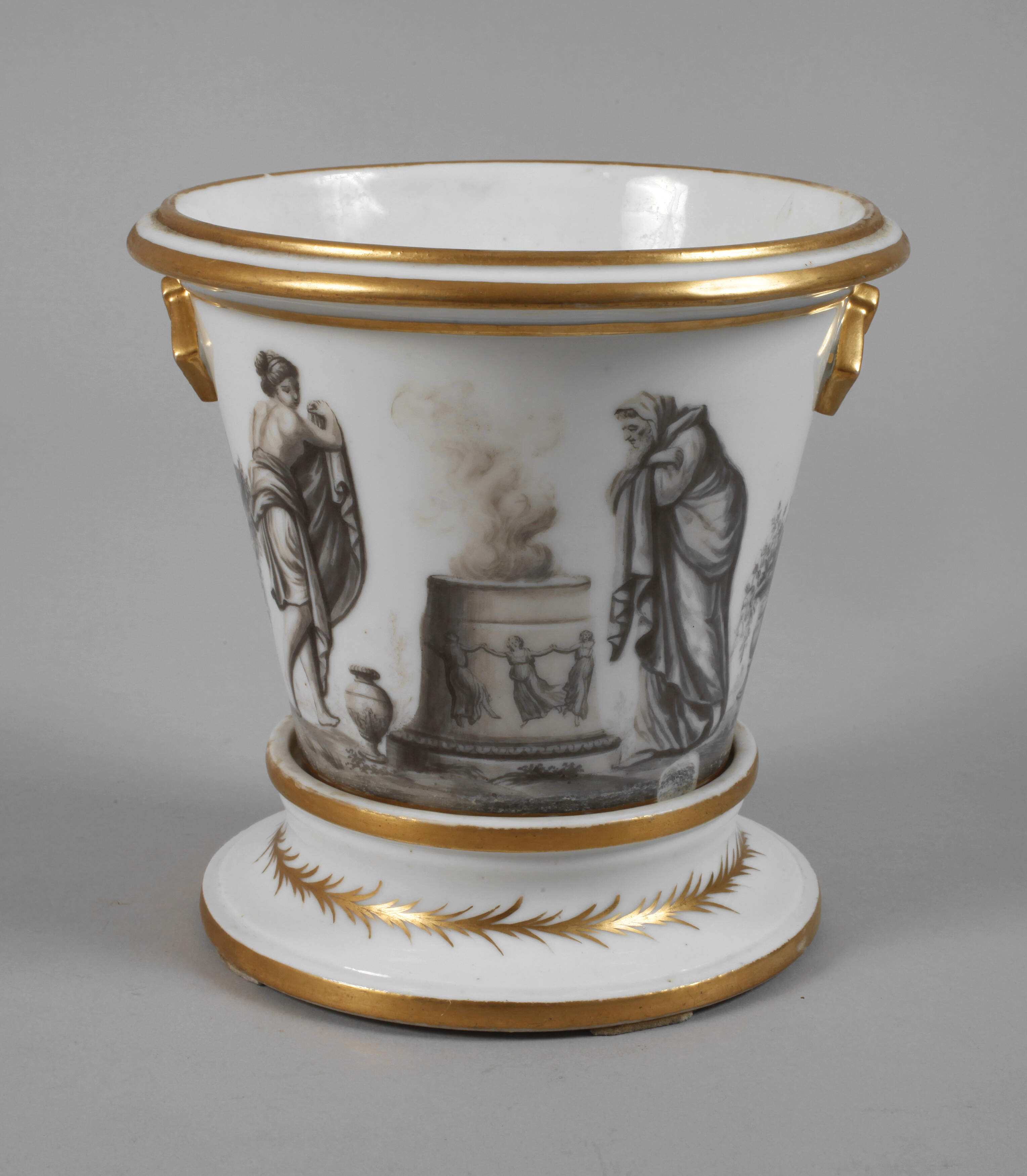 Cachepot mit Untersetzer Grisaillemalerei