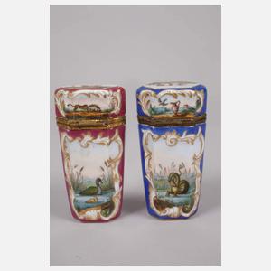 Böhmen Paar Porzellanetuis Figurenmalerei