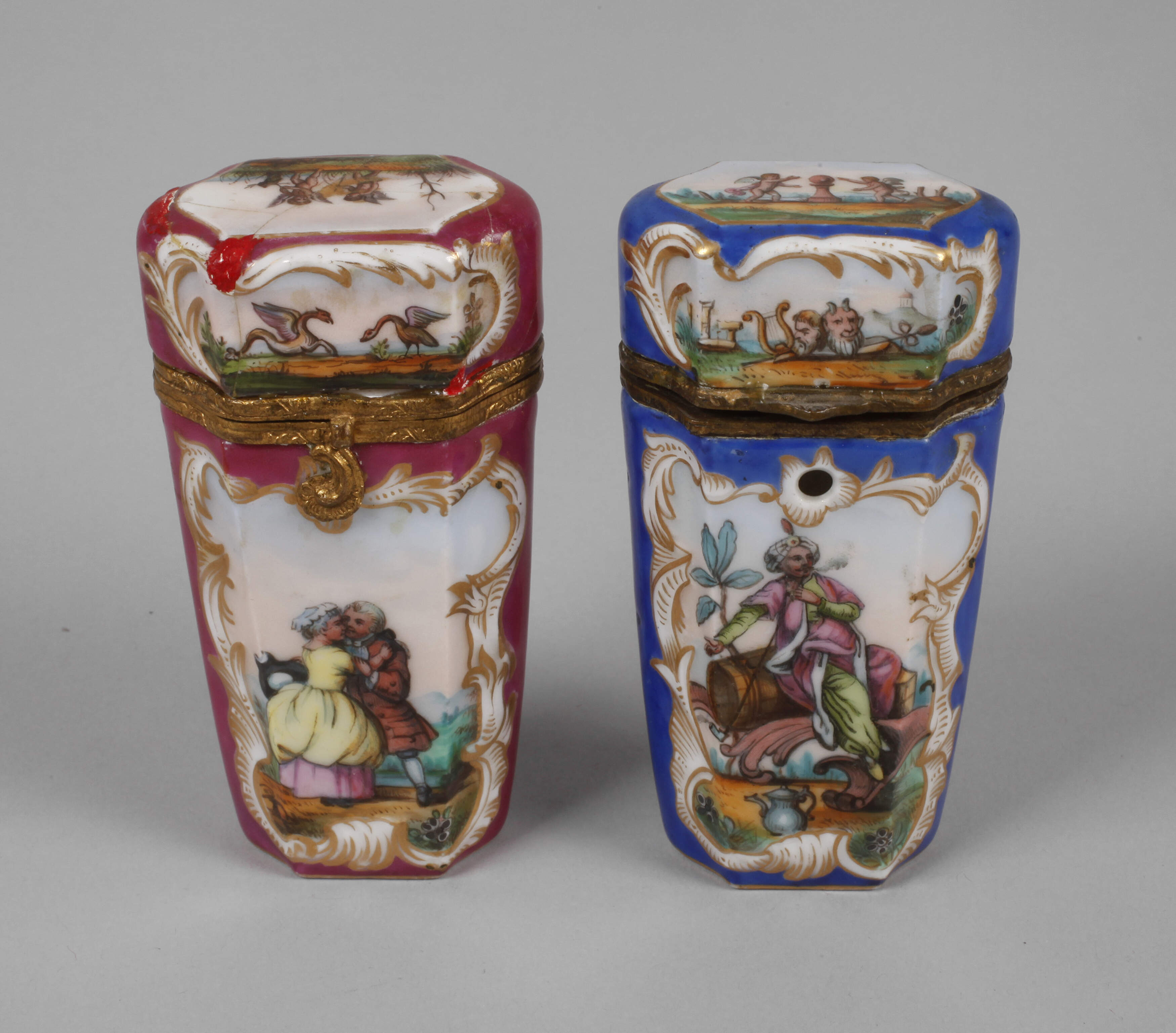 Böhmen Paar Porzellanetuis Figurenmalerei
