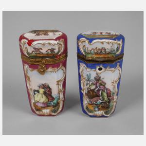 Böhmen Paar Porzellanetuis Figurenmalerei