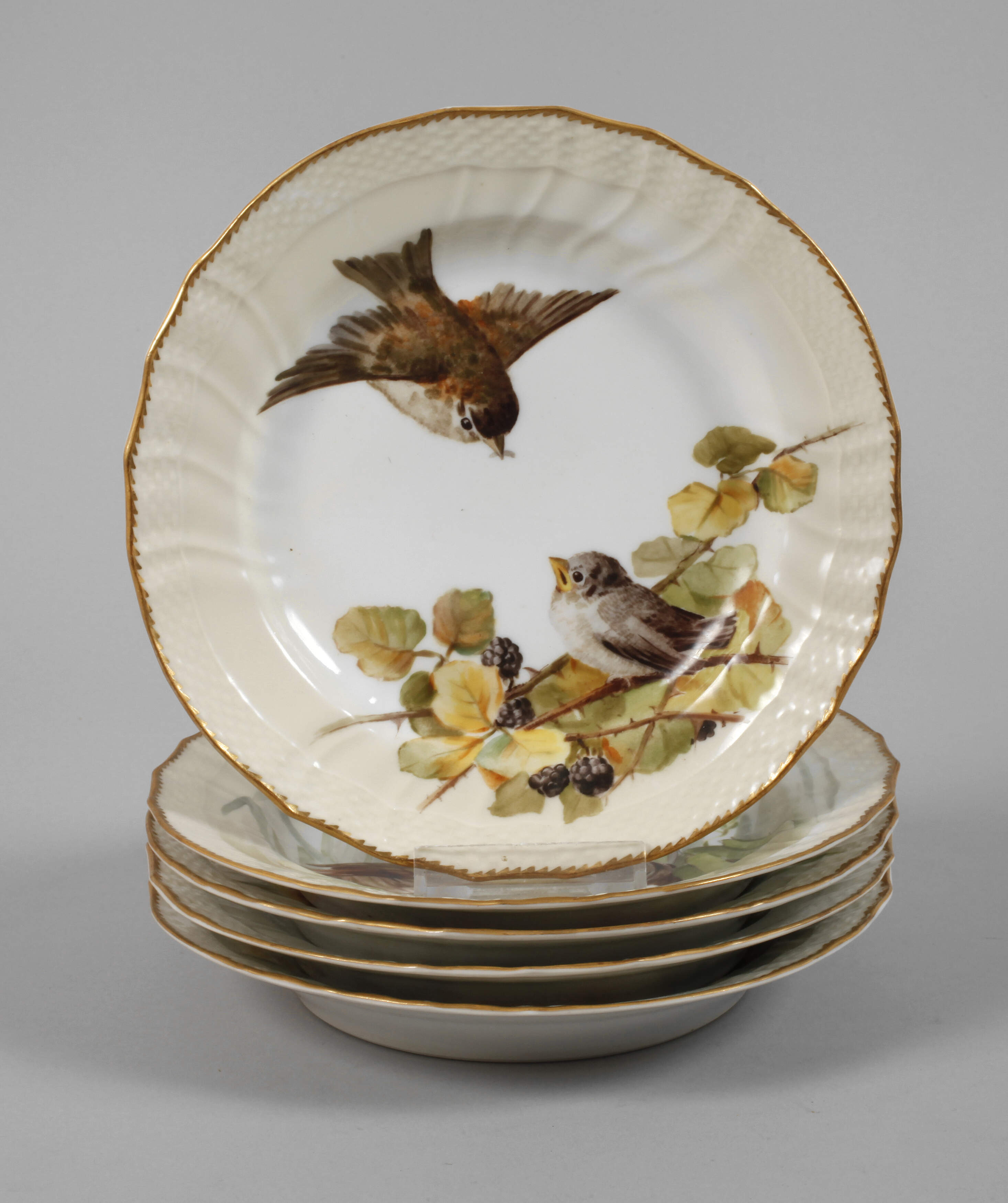 Kopenhagen fünf Dessertteller im Fauna-Danica-Stil