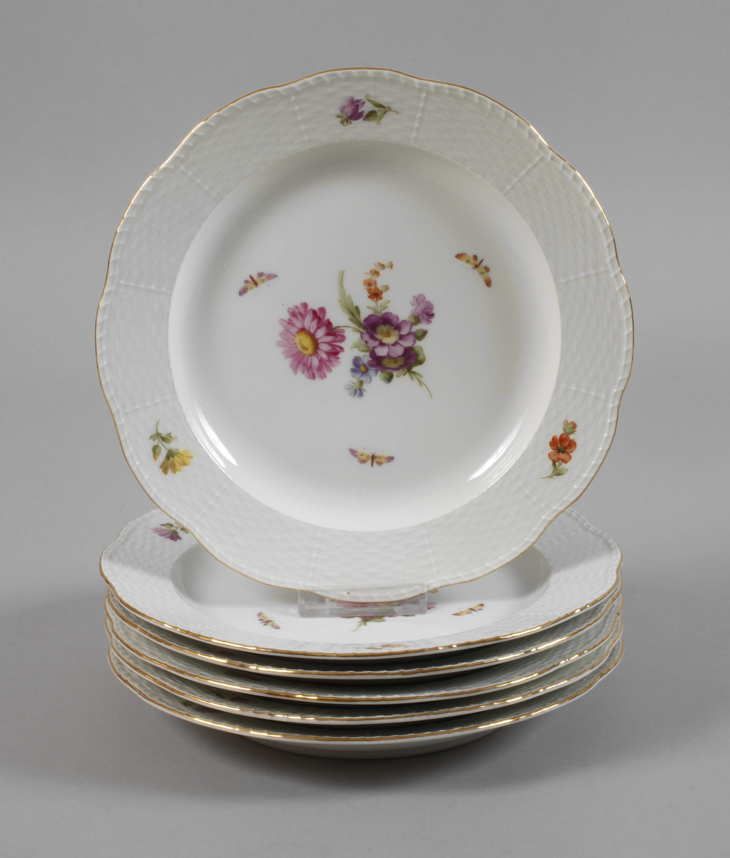 KPM Berlin sechs Speiseteller Blumen und Insekten