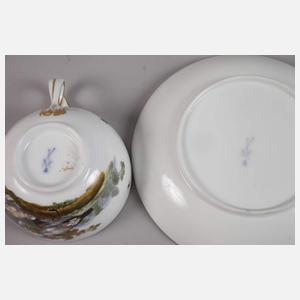 Meissen Teetasse mit Untertasse Vogelmalerei