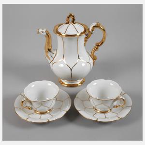 Meissen Mokkakanne und Paar Tassen "B-Form"
