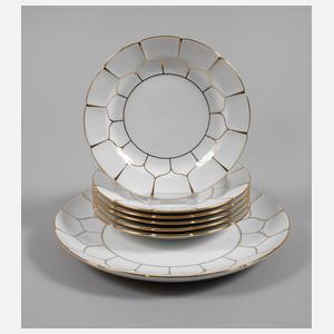 Meissen sechs Kuchenteller und Kuchenplatte "B-Form"