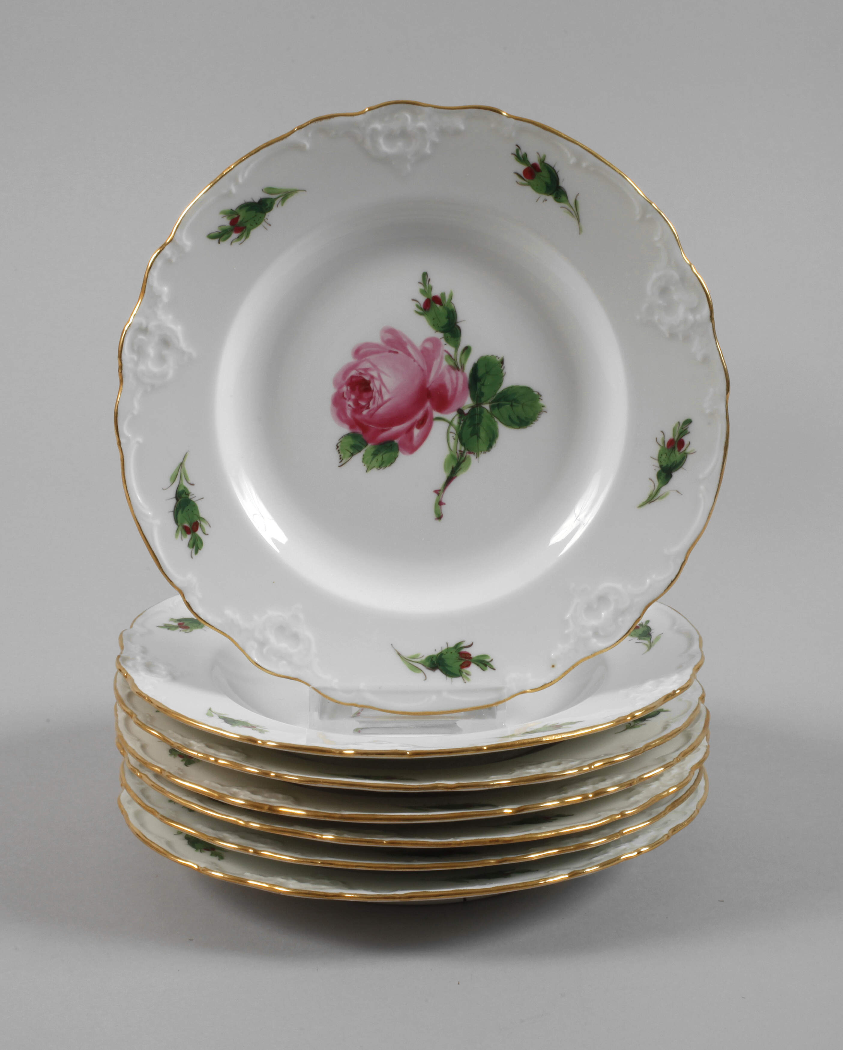 Meissen sieben Kuchenteller "Rote Rose"