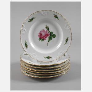 Meissen sieben Kuchenteller "Rote Rose"