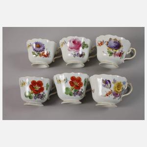 Meissen sechs Kaffeegedecke "Blume 3"