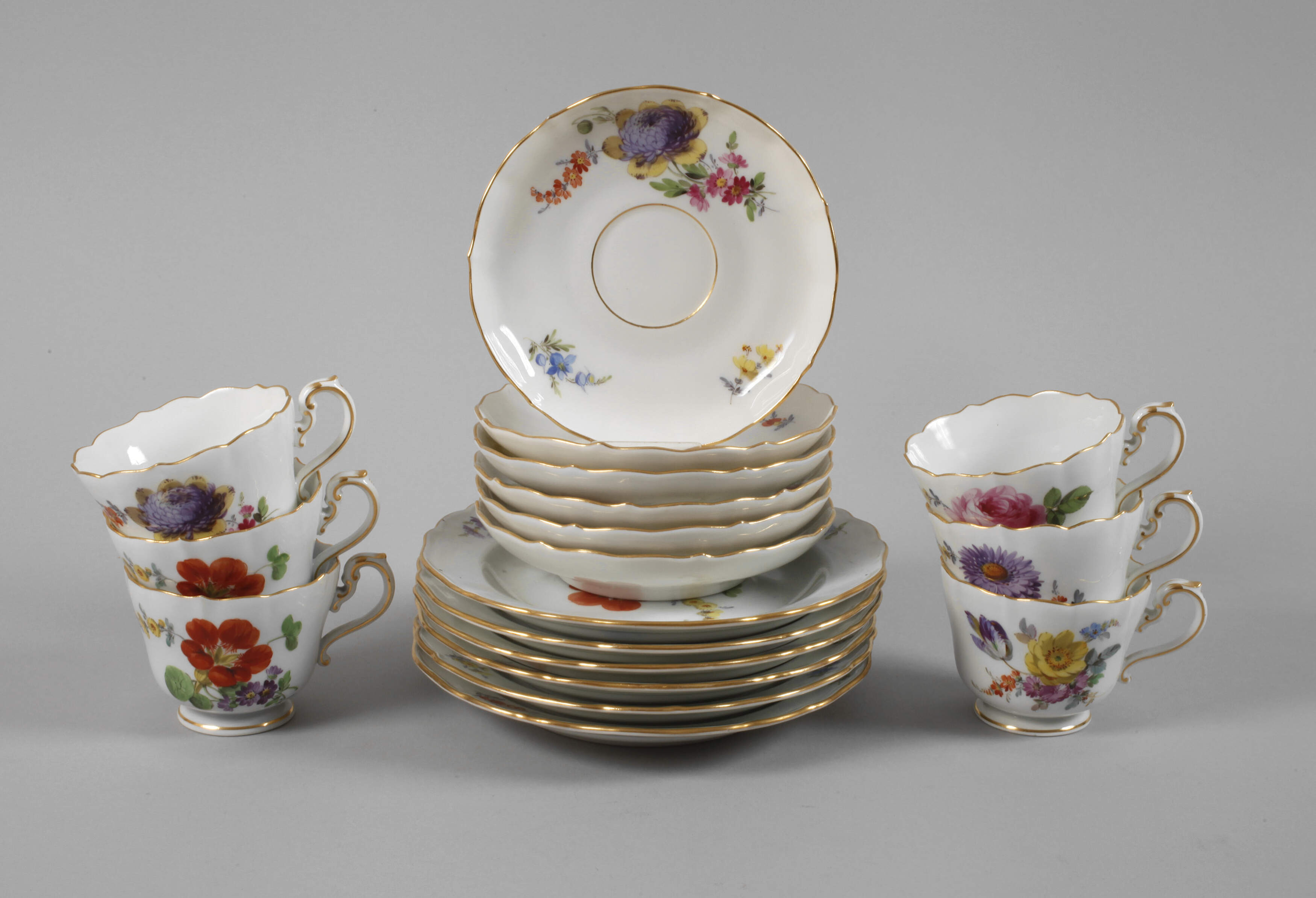 Meissen sechs Kaffeegedecke "Blume 3"