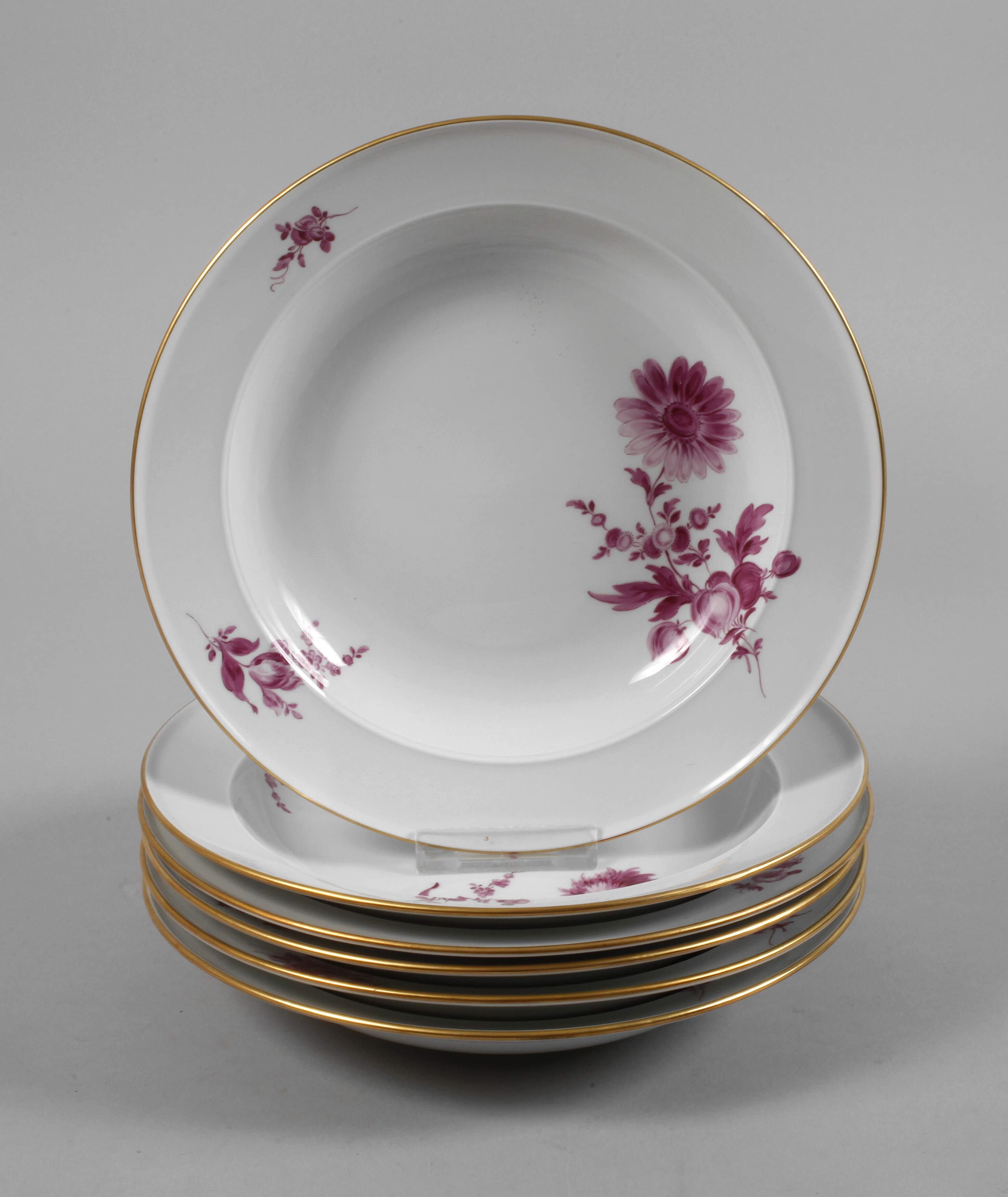 Meissen sechs Suppenteller "Blume 3, schräg"