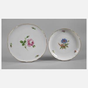Meissen Tortenplatte und Kuchenteller Blumenmalerei