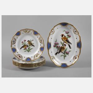 Meissen fünf Teller und Platte Vogelmalerei