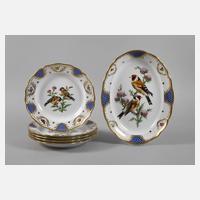 Meissen fünf Teller und Platte Vogelmalerei111