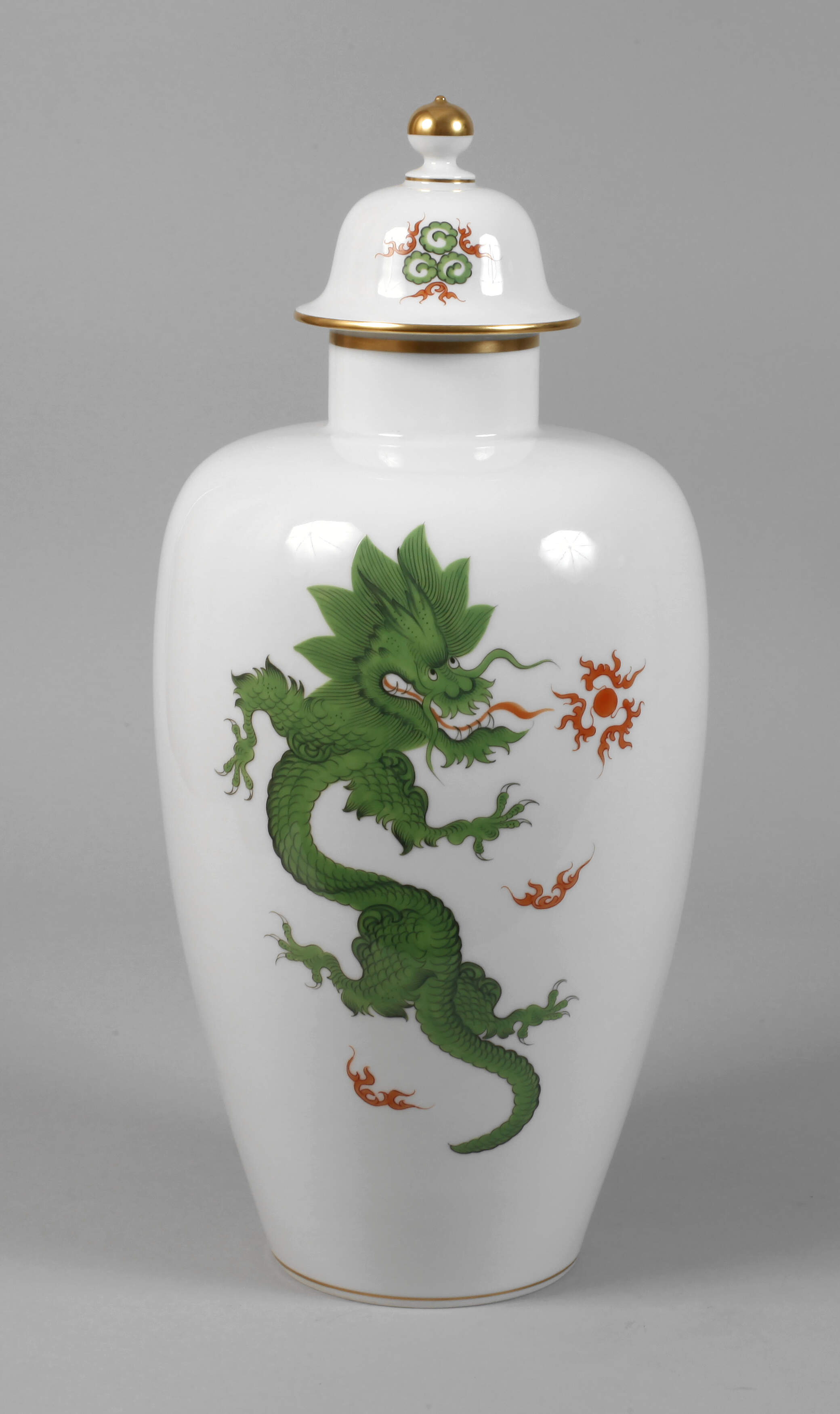 Meissen große Deckelvase "Grüner Mingdrache"