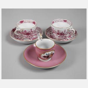 Meissen Konvolut Mokkatassen Purpurdekor