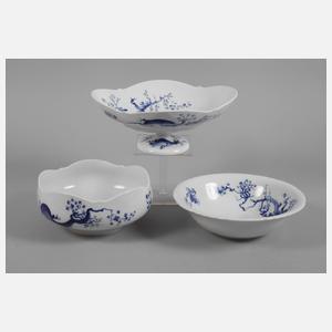 Meissen drei Schalen Blaumalerei