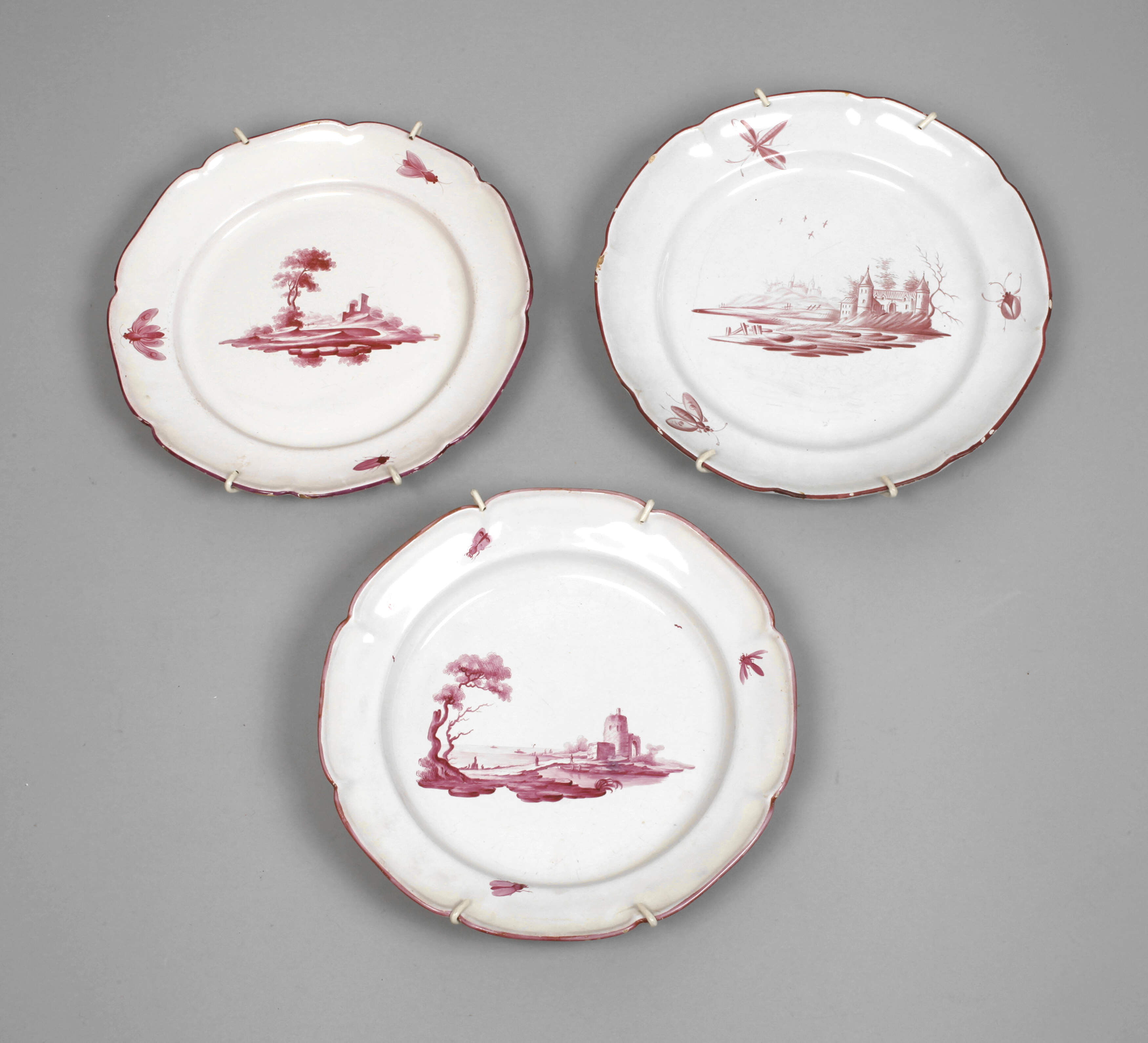 Niderviller drei Wandteller Architekturmalerei