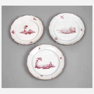 Niderviller drei Wandteller Architekturmalerei