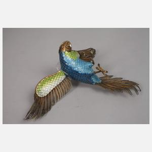 Silber Papagei in Cloisonnétechnik