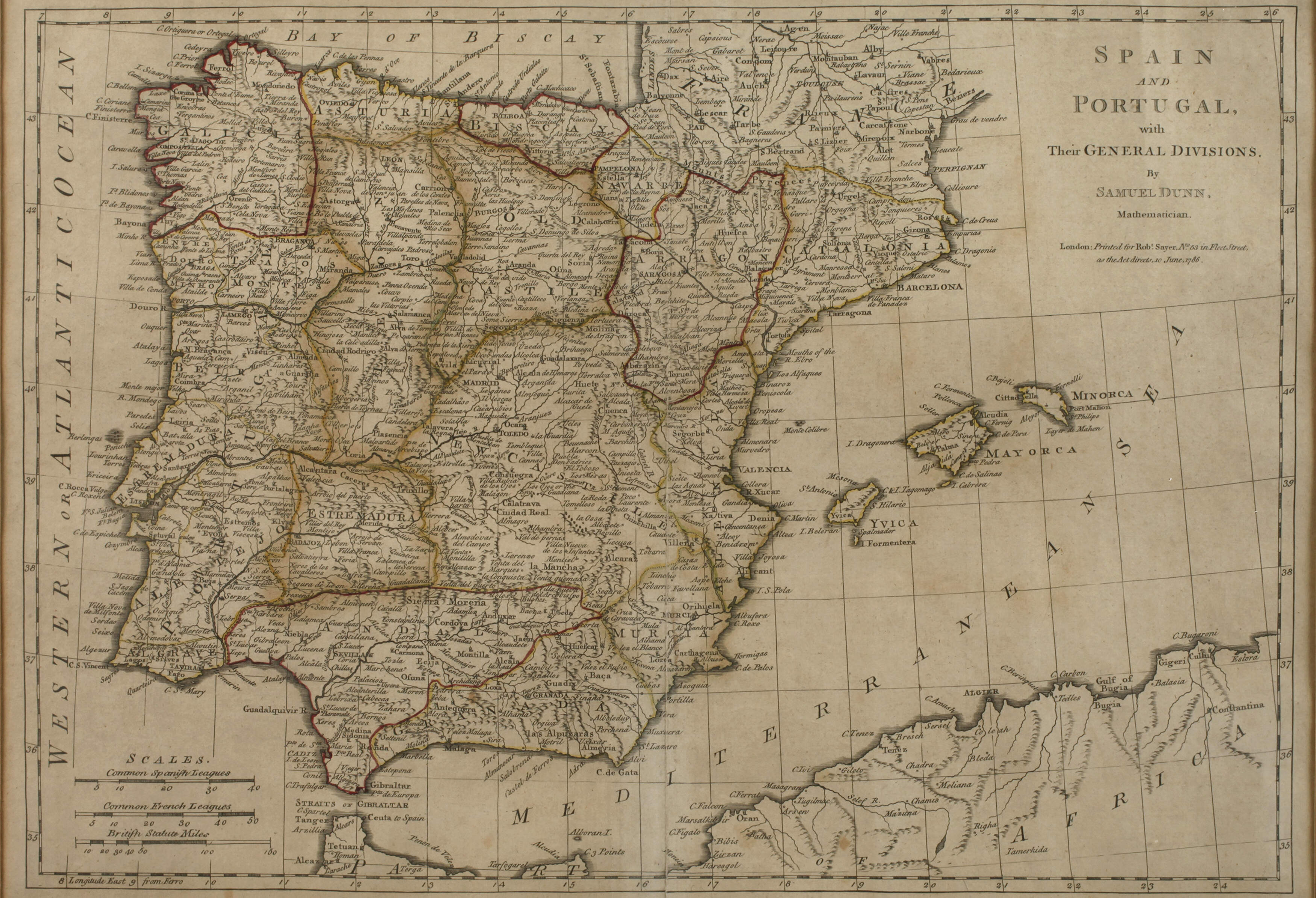 Kupferstichkarte Spanien und Portugal