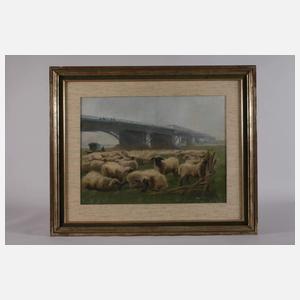 Carl Weißgärber, "Schafherde unter Rheinbrücke"