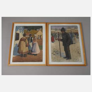 Paar Aquarelle Osteuropa