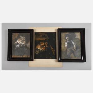 Max Brüning, Paar im Keller und Vorzeichnungen