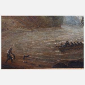 Bonaventura Peeters, attr., Anlandende Galeonen