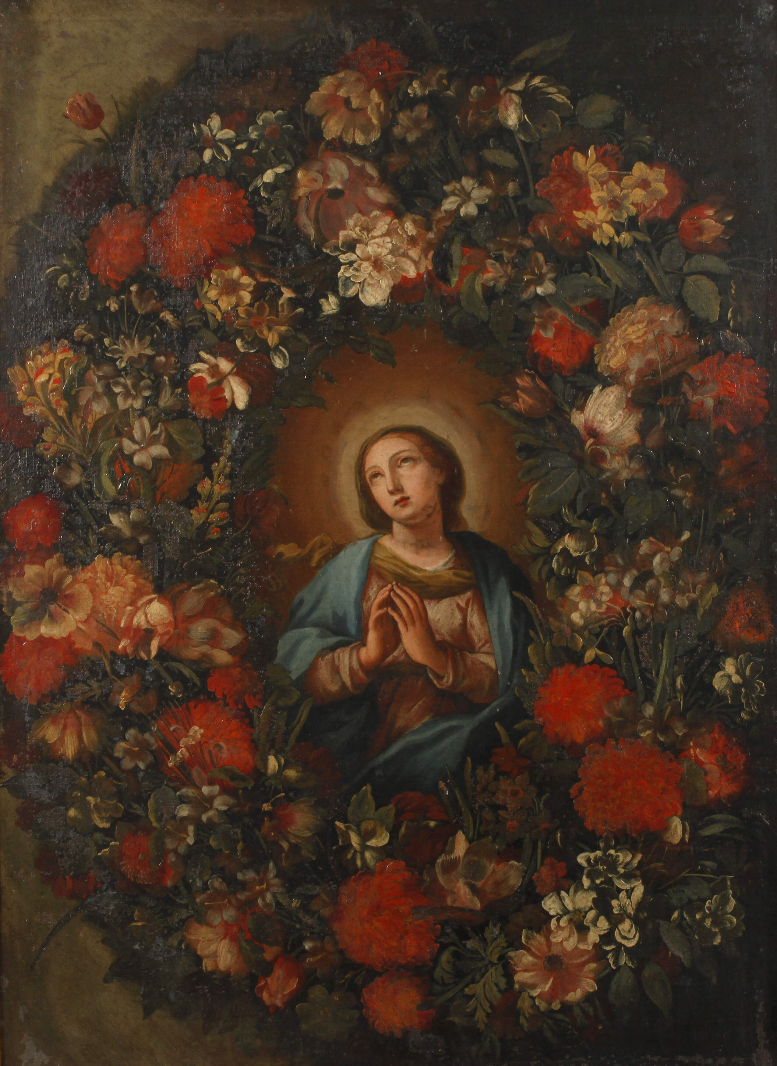 Mutter Gottes in einer Blumengirlande