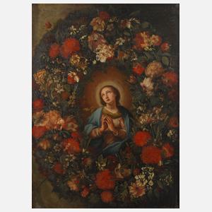 Mutter Gottes in einer Blumengirlande